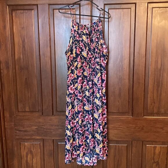Old Navy New Purple Blue Halter Waist Defined Floral Maxi Dress Size XL Pockets - Picture 1 of 6